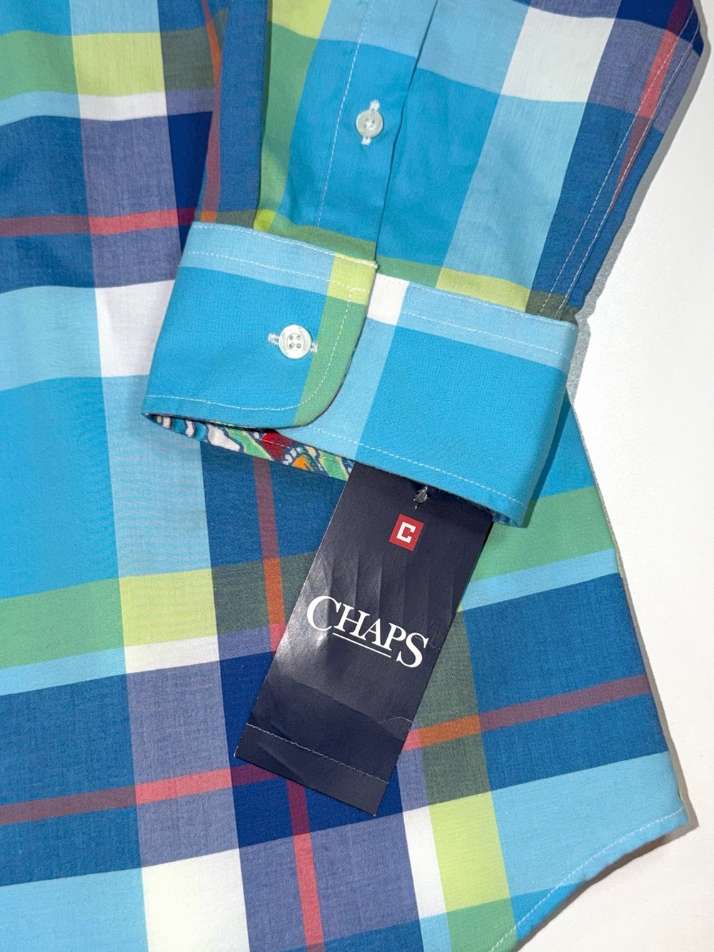 Chaps NO IRON Button Up Shirt Blue Plaid Top 3/4 Sleeve Women Sz Large ~ NWT - Picture 6 of 11